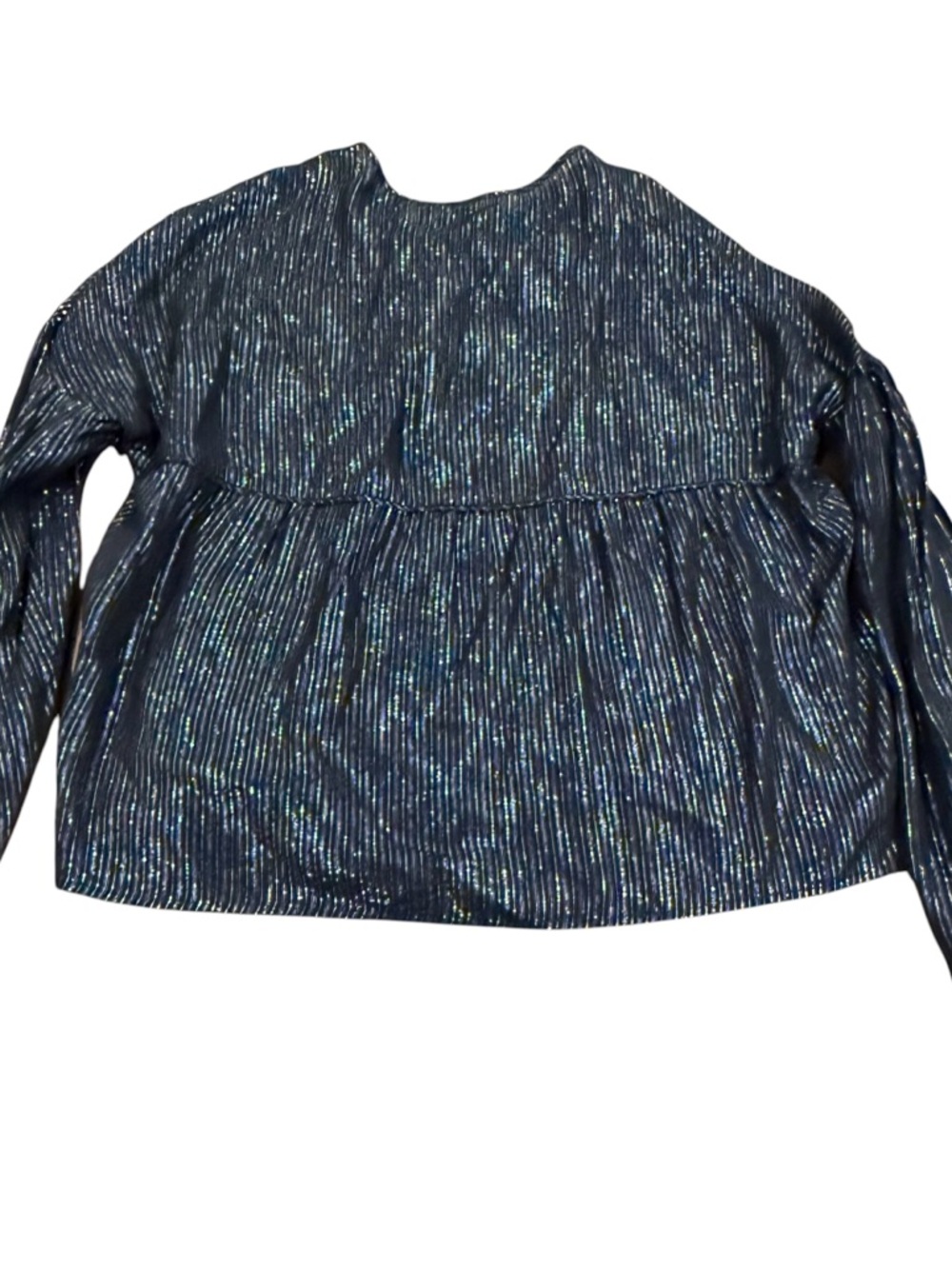 & Other Stories Black Iridescent Blue Metallic Pinstripe Peasant Blouse Size 6 - Picture 4 of 4